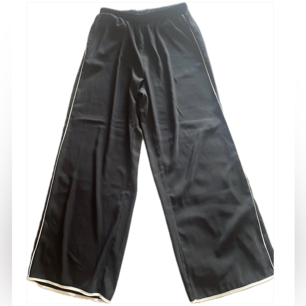 Black Wide-Leg Pants with White Trim